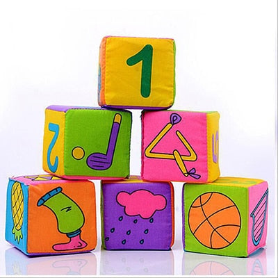 6pcs/Set Cloth Building Blocks New Infant Baby Cloth Doll Soft Rattle early Educational Giraff Baby Rattles Play Cube Cloth Toy