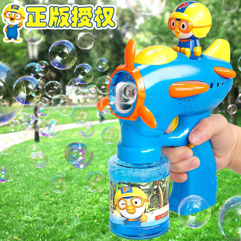 High end Pororo Bubble Blower Machine Toy Kids Soap Water Bubble Gun Cartoon Water Gun Gift For Kids Children