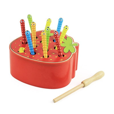 3D Montessori Wooden Toys Caterpillar Eats The Apple Kids Catch Worms Matching Pair Games Early Educational Interactive Math Toy