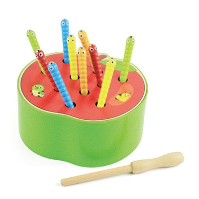3D Montessori Wooden Toys Caterpillar Eats The Apple Kids Catch Worms Matching Pair Games Early Educational Interactive Math Toy