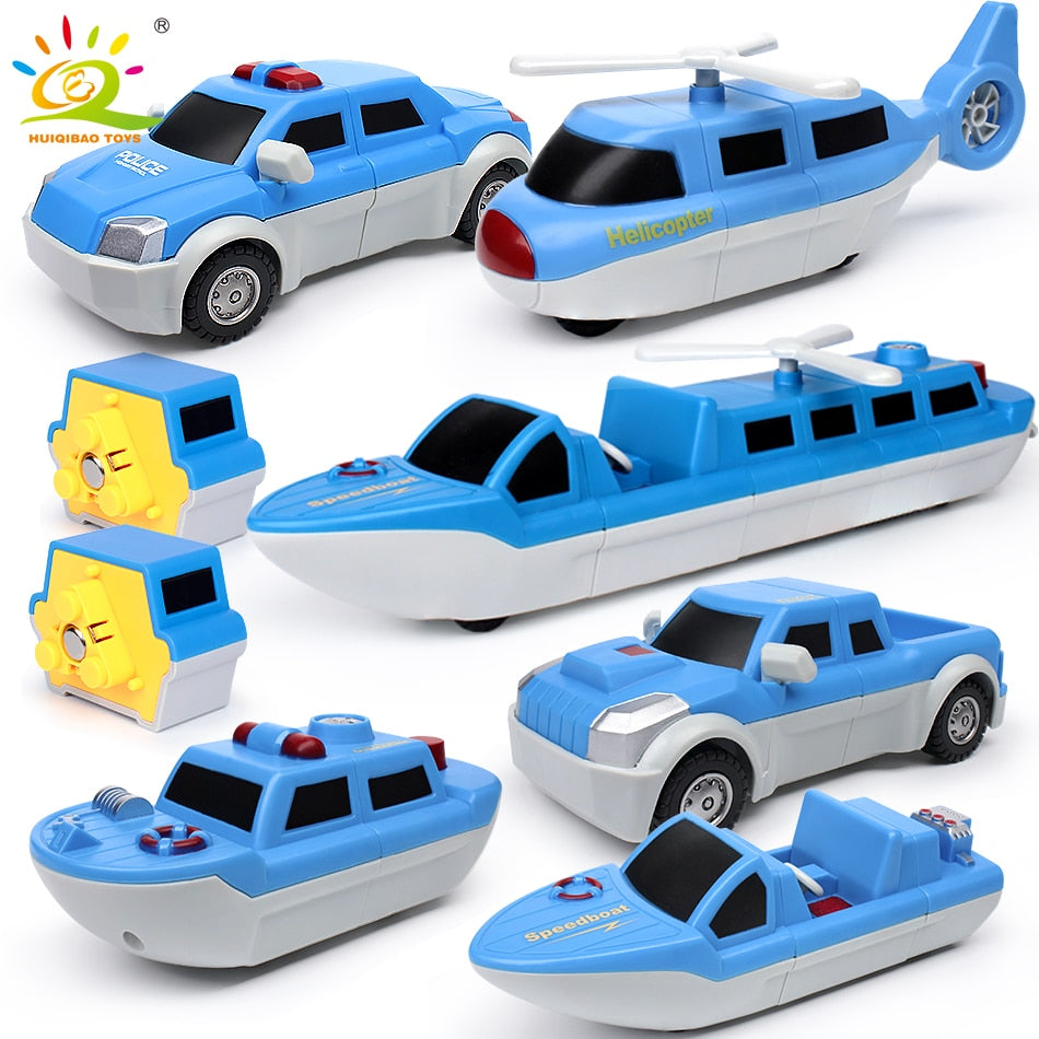 14PCS Magnetic Building Blocks Police Boat Plane Truck Set DIY Magic Car Magnet Construction educational Toys For Children Gift
