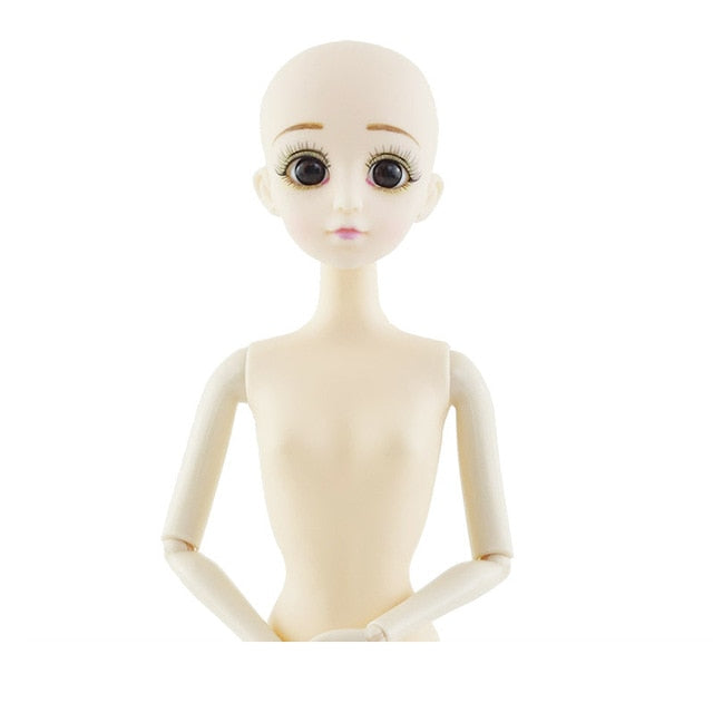 New 30cm 20 Movable Jointed Dolls Toys Cute 3D Big Blue Eyes Female Naked Nude Doll Head Body Fashion Hair Doll Toy For Girls