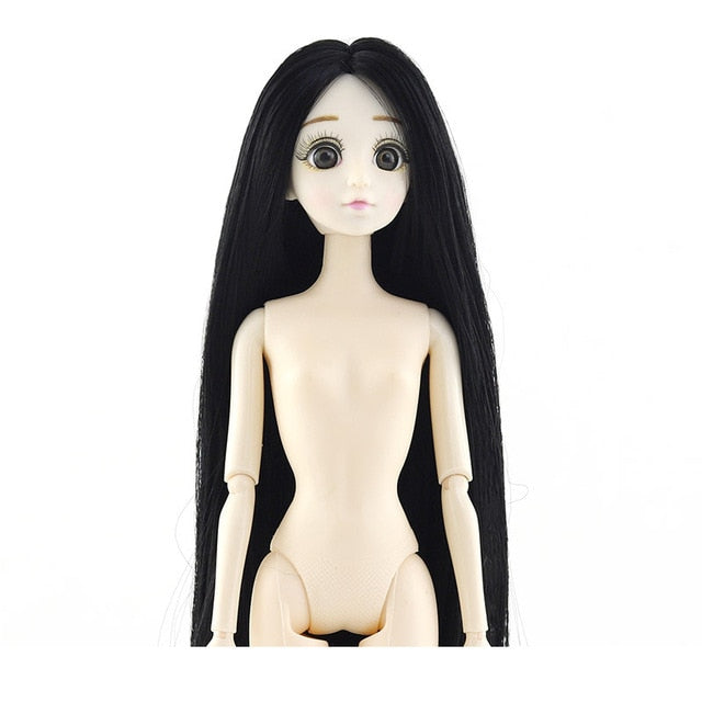 New 30cm 20 Movable Jointed Dolls Toys Cute 3D Big Blue Eyes Female Naked Nude Doll Head Body Fashion Hair Doll Toy For Girls
