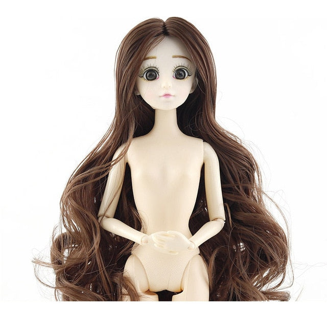 New 30cm 20 Movable Jointed Dolls Toys Cute 3D Big Blue Eyes Female Naked Nude Doll Head Body Fashion Hair Doll Toy For Girls