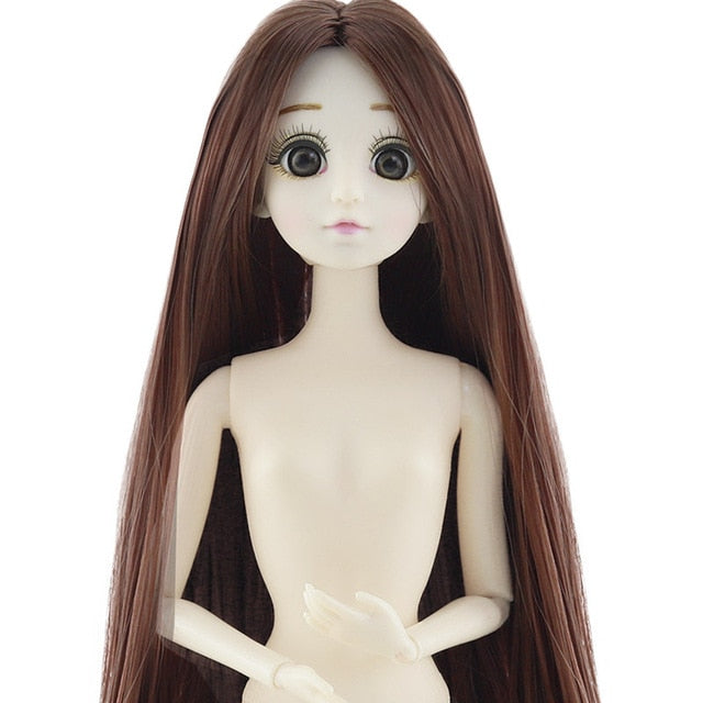 New 30cm 20 Movable Jointed Dolls Toys Cute 3D Big Blue Eyes Female Naked Nude Doll Head Body Fashion Hair Doll Toy For Girls