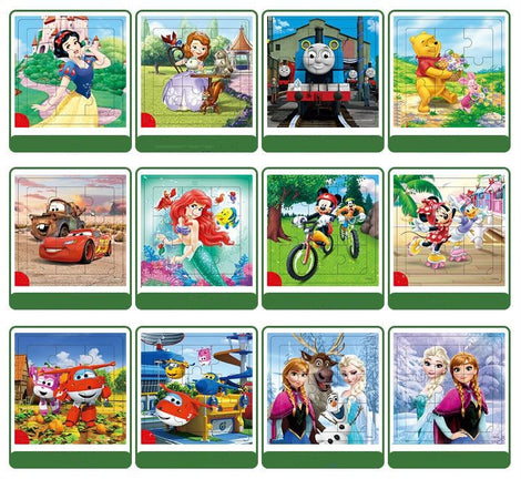 Disney 9/16 Piece Princess Frozen Wooden Box Puzzle Early Education Children Bottom Box Puzzle Toys For Girl birthday present