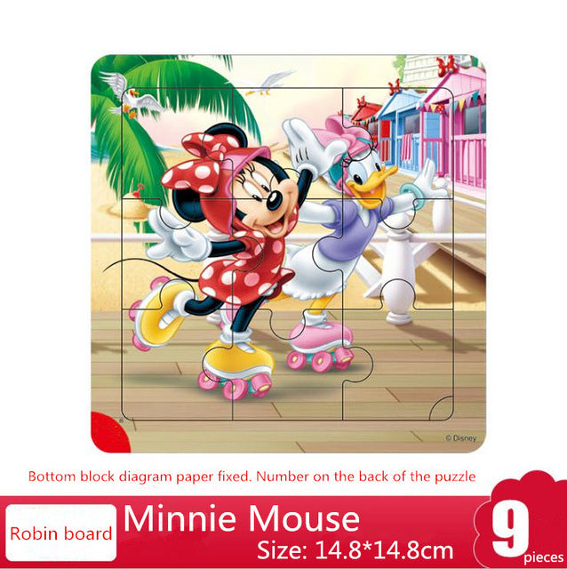 Disney 9/16 Piece Princess Frozen Wooden Box Puzzle Early Education Children Bottom Box Puzzle Toys For Girl birthday present