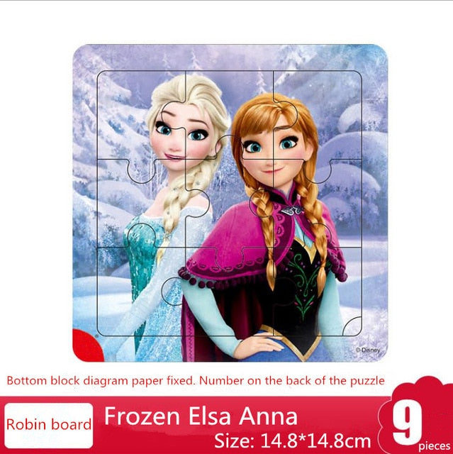 Disney 9/16 Piece Princess Frozen Wooden Box Puzzle Early Education Children Bottom Box Puzzle Toys For Girl birthday present