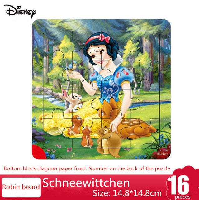 Disney 9/16 Piece Princess Frozen Wooden Box Puzzle Early Education Children Bottom Box Puzzle Toys For Girl birthday present