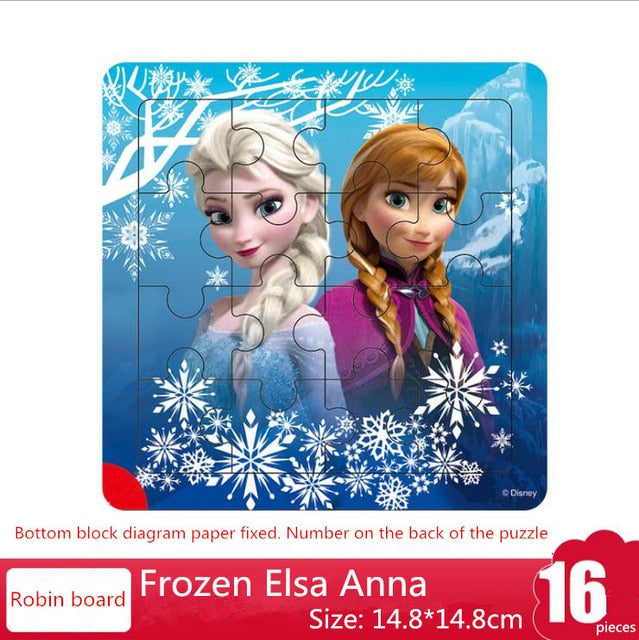 Disney 9/16 Piece Princess Frozen Wooden Box Puzzle Early Education Children Bottom Box Puzzle Toys For Girl birthday present