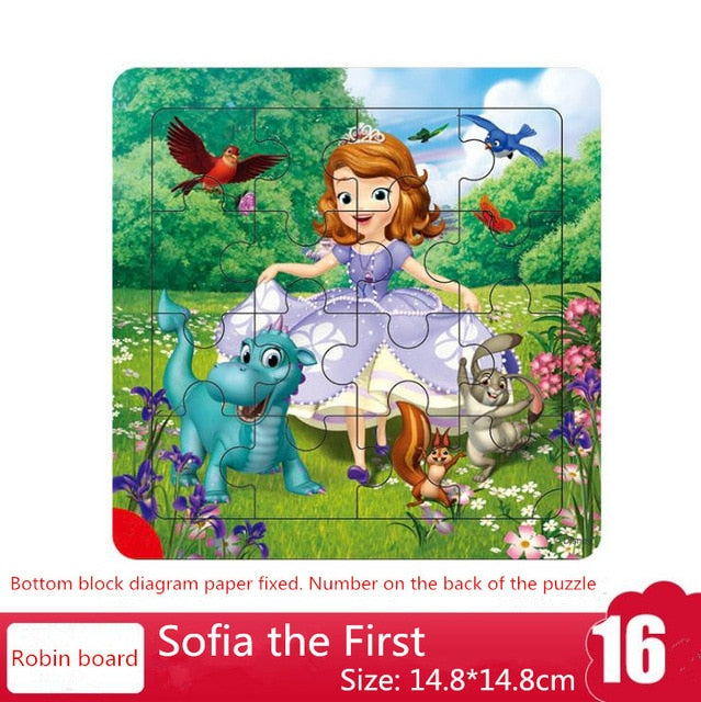 Disney 9/16 Piece Princess Frozen Wooden Box Puzzle Early Education Children Bottom Box Puzzle Toys For Girl birthday present