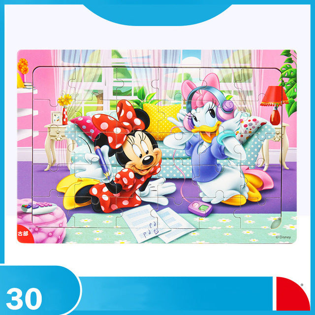 Disney 30 piece wooden puzzle Mickey box puzzle early education children box plane toy puzzle