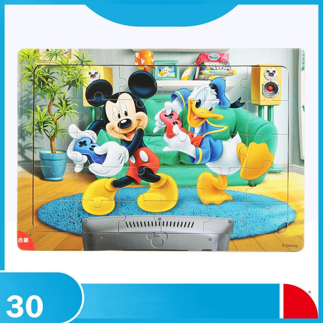 Disney 30 piece wooden puzzle Mickey box puzzle early education children box plane toy puzzle
