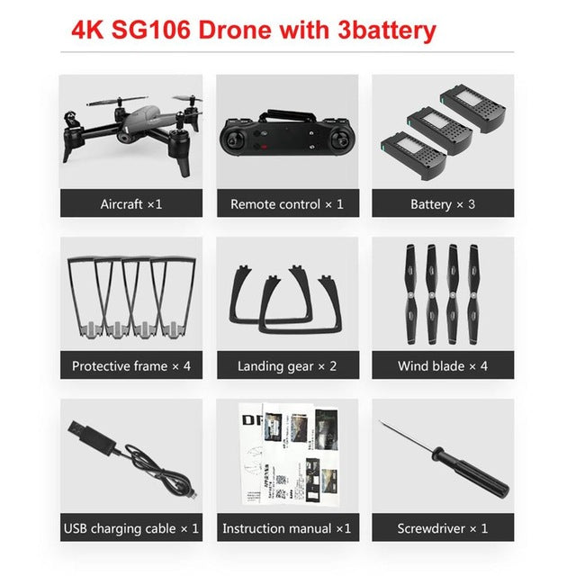SG106 RC Drone with 720P/1080P/4K HD Camera FPV WiFi Real Time Aerial Video RC Quadcopter Aircraft Helicopter Drone