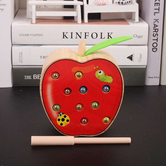 3D Montessori Wooden Toys Caterpillar Eats The Apple Kids Catch Worms Matching Pair Games Early Educational Interactive Math Toy