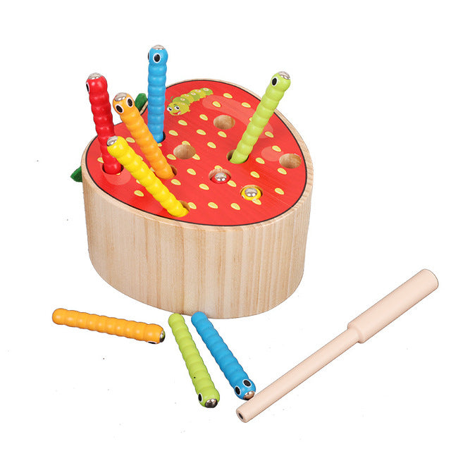 3D Montessori Wooden Toys Caterpillar Eats The Apple Kids Catch Worms Matching Pair Games Early Educational Interactive Math Toy