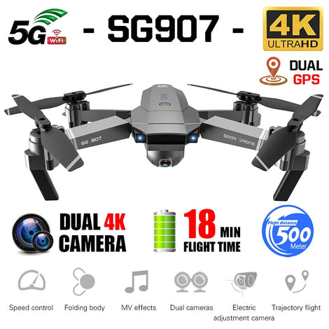 SG907 GPS Drone Professional 4K HD Dual Camera X50 ZOOM 5G WIFI FPV RC Quadcopter follow me Foldable Selfie Drones VS S167 SG906