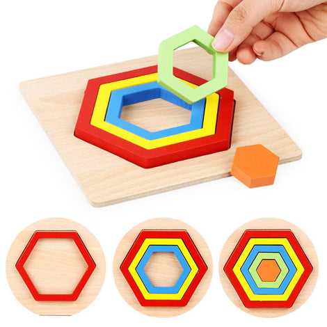 Shape Cognition Board Wooden Rainbow Color Geometry Jigsaw Puzzle Board Kids Education Toy Learning Matching Toy for student