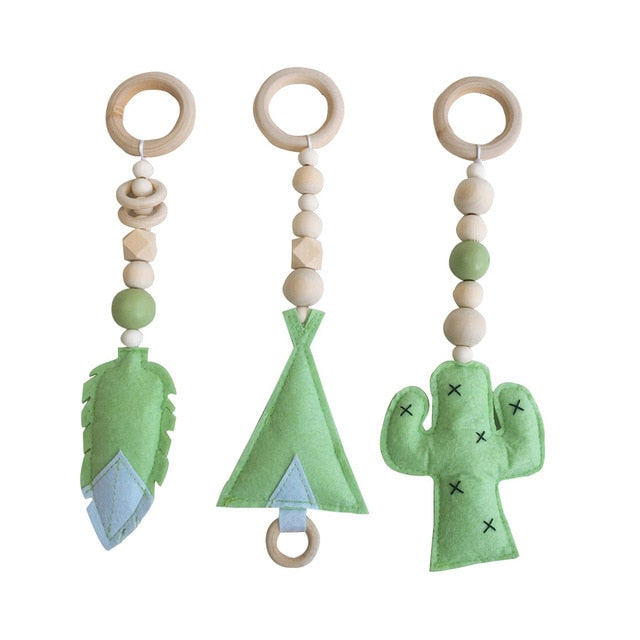 3PCS/Set Baby Rattle Toys Nordic Style Wooden Rattle Ring Beads Play Toy Stroller Hanging Toys Newborn Infant Gift