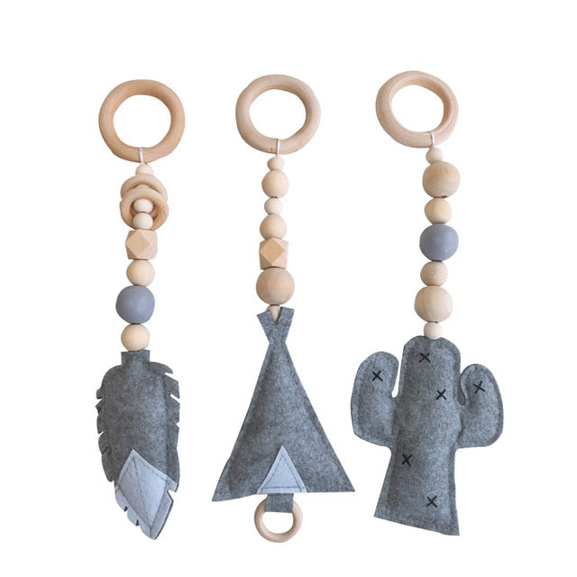 3PCS/Set Baby Rattle Toys Nordic Style Wooden Rattle Ring Beads Play Toy Stroller Hanging Toys Newborn Infant Gift