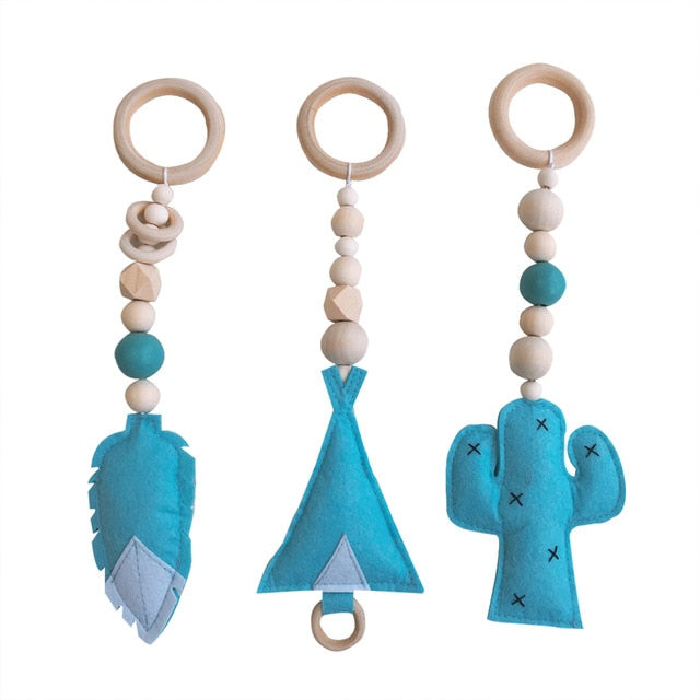 3PCS/Set Baby Rattle Toys Nordic Style Wooden Rattle Ring Beads Play Toy Stroller Hanging Toys Newborn Infant Gift
