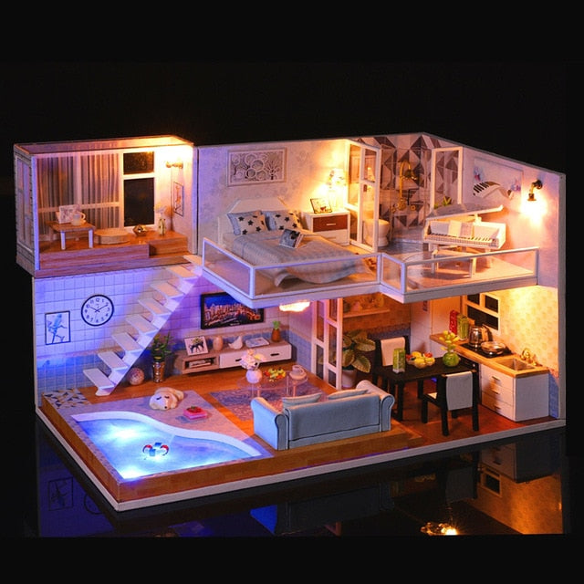 Cutebee Doll House Furniture Miniature Dollhouse DIY Miniature House Room Box Theatre Toys for Children DIY Dollhouse Njxw-B