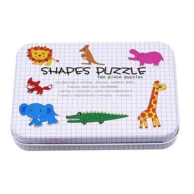 Baby Paper Puzzles Cartoon Lovely Animals Sets Iron Box Learning English Letter/Word Matching Puzzle Card Puzzle Educational Toy