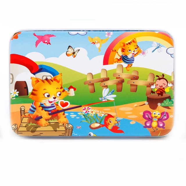 DIY Creative 60 Pieces Wooden Puzzle Cartoon Animal Jigsaw Iron Box Early Educational Learning Toys Gifts For Children Kids Baby