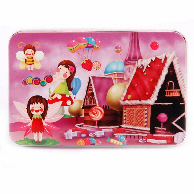 DIY Creative 60 Pieces Wooden Puzzle Cartoon Animal Jigsaw Iron Box Early Educational Learning Toys Gifts For Children Kids Baby