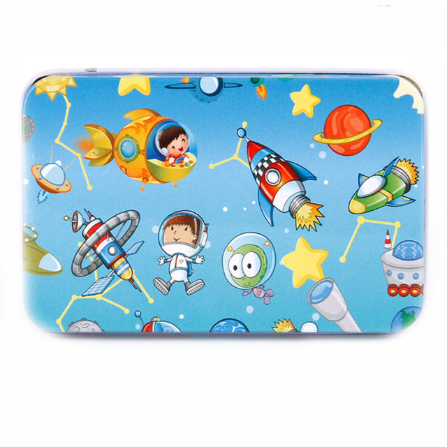 DIY Creative 60 Pieces Wooden Puzzle Cartoon Animal Jigsaw Iron Box Early Educational Learning Toys Gifts For Children Kids Baby