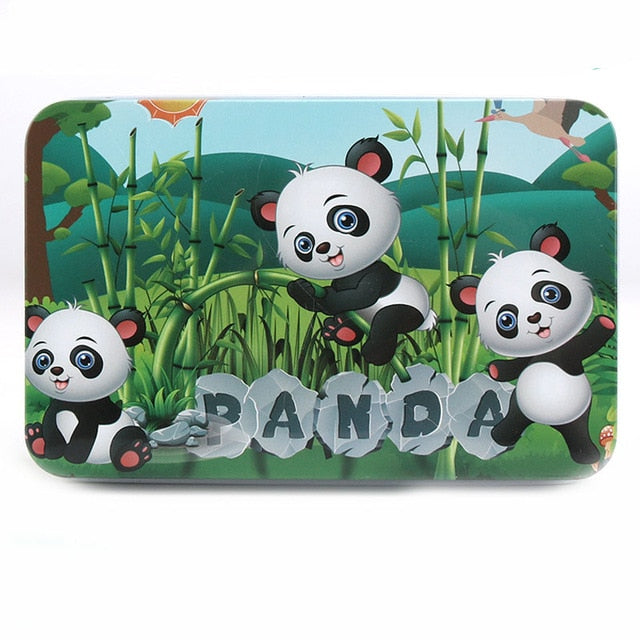 DIY Creative 60 Pieces Wooden Puzzle Cartoon Animal Jigsaw Iron Box Early Educational Learning Toys Gifts For Children Kids Baby