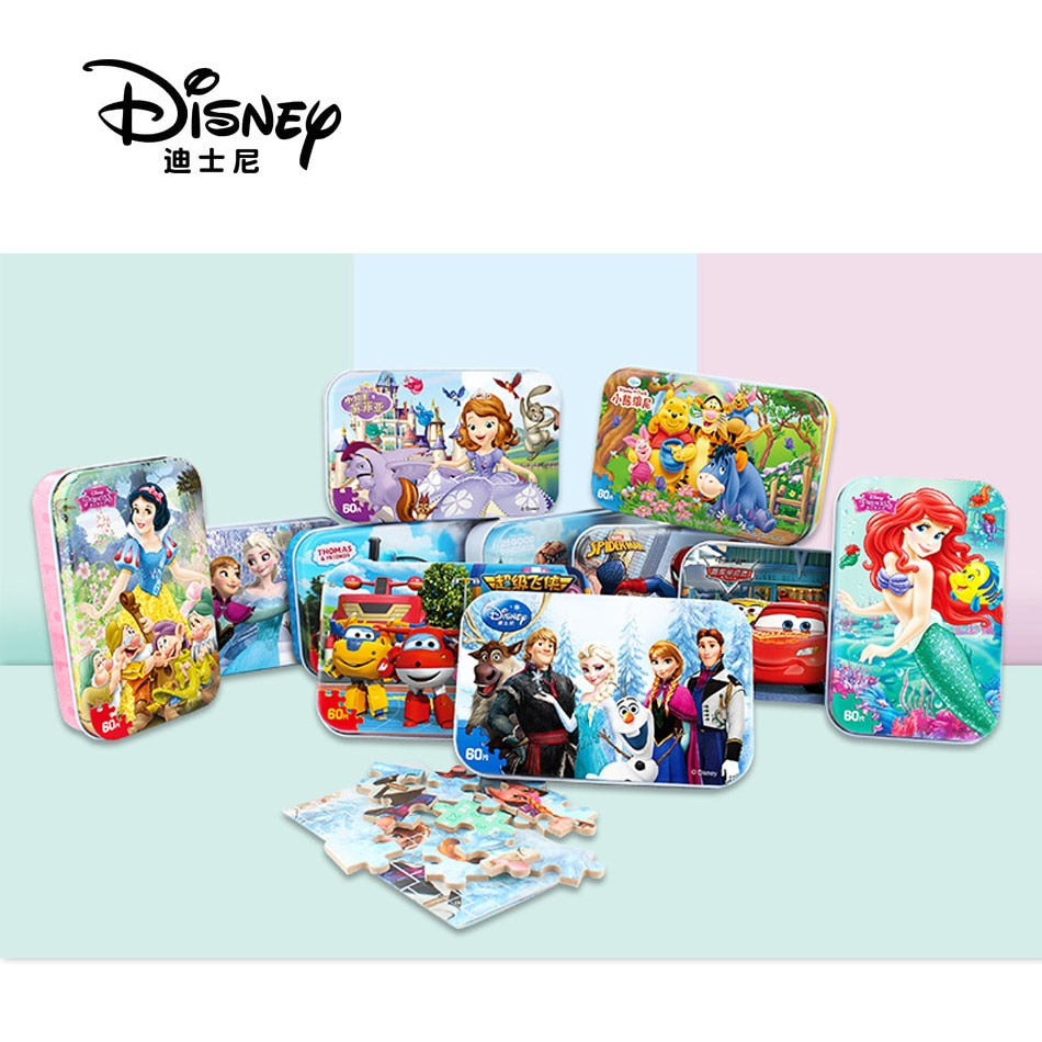 Disney Snow Queen Car Disney 60 Pieces Of Small Coins Puzzle Children Wooden Puzzle Children Education Toy Baby