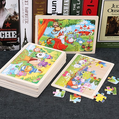 High quality  22.5 * 15 cm wooden large 24 cartoon animal baby puzzle children wooden educational toys girl boy