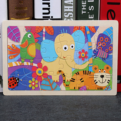High quality  22.5 * 15 cm wooden large 24 cartoon animal baby puzzle children wooden educational toys girl boy