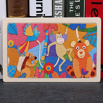High quality  22.5 * 15 cm wooden large 24 cartoon animal baby puzzle children wooden educational toys girl boy