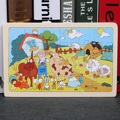 High quality  22.5 * 15 cm wooden large 24 cartoon animal baby puzzle children wooden educational toys girl boy