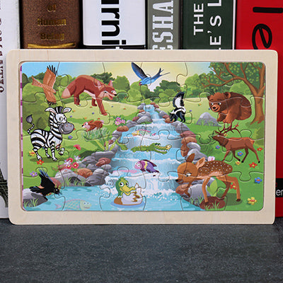 High quality  22.5 * 15 cm wooden large 24 cartoon animal baby puzzle children wooden educational toys girl boy
