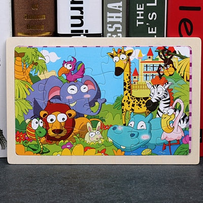 High quality  22.5 * 15 cm wooden large 24 cartoon animal baby puzzle children wooden educational toys girl boy