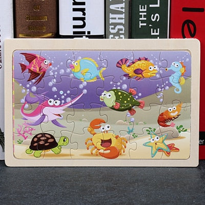 High quality  22.5 * 15 cm wooden large 24 cartoon animal baby puzzle children wooden educational toys girl boy