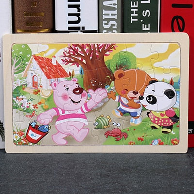 High quality  22.5 * 15 cm wooden large 24 cartoon animal baby puzzle children wooden educational toys girl boy