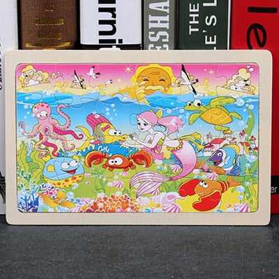 High quality  22.5 * 15 cm wooden large 24 cartoon animal baby puzzle children wooden educational toys girl boy