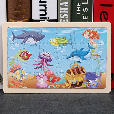 High quality  22.5 * 15 cm wooden large 24 cartoon animal baby puzzle children wooden educational toys girl boy
