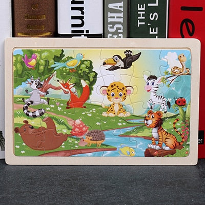 High quality  22.5 * 15 cm wooden large 24 cartoon animal baby puzzle children wooden educational toys girl boy