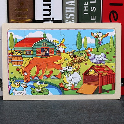 High quality  22.5 * 15 cm wooden large 24 cartoon animal baby puzzle children wooden educational toys girl boy
