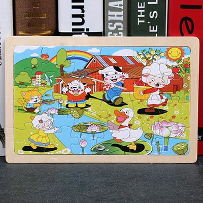 High quality  22.5 * 15 cm wooden large 24 cartoon animal baby puzzle children wooden educational toys girl boy