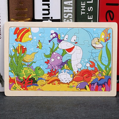 High quality  22.5 * 15 cm wooden large 24 cartoon animal baby puzzle children wooden educational toys girl boy