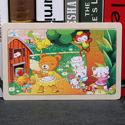 High quality  22.5 * 15 cm wooden large 24 cartoon animal baby puzzle children wooden educational toys girl boy