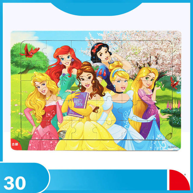 Disney 30 Piece Princess Frozen Mickey Wooden Box Puzzle Early Education Children Bottom Box Puzzle Toys For Children