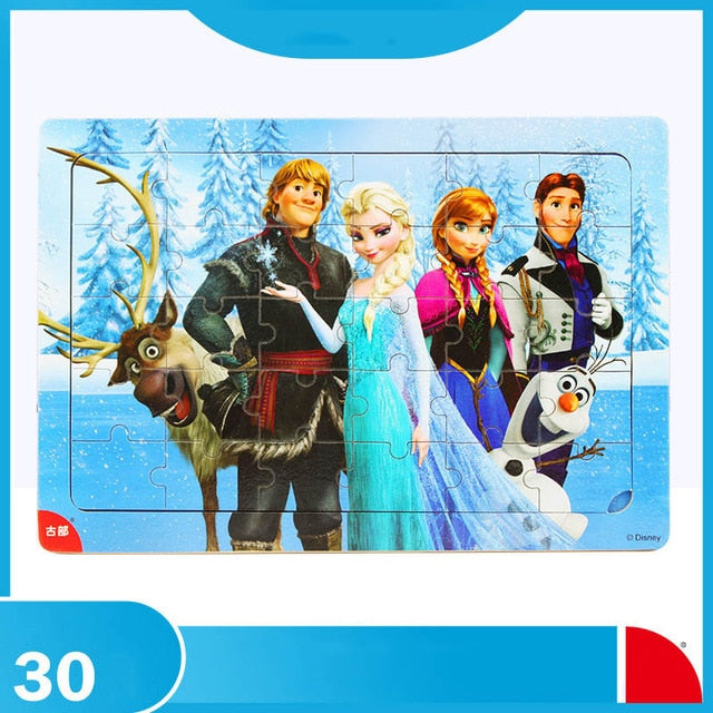 Disney 30 Piece Princess Frozen Mickey Wooden Box Puzzle Early Education Children Bottom Box Puzzle Toys For Children