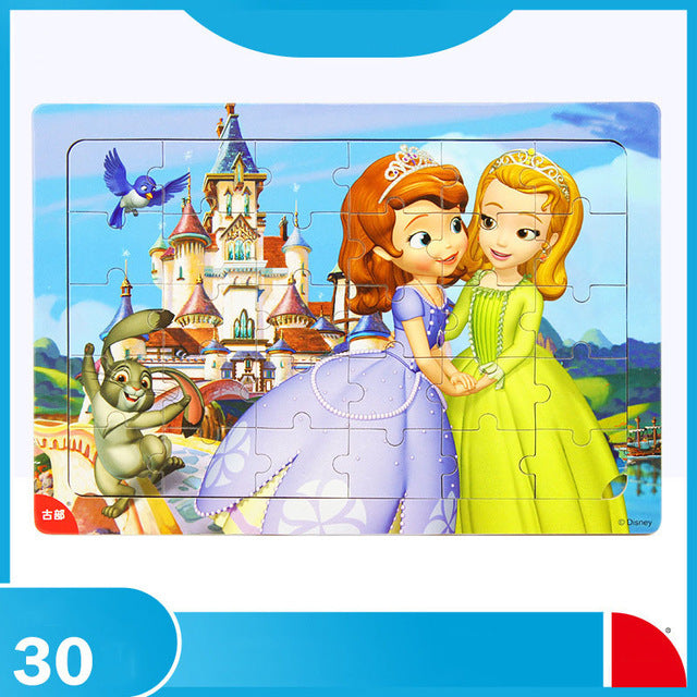 Disney 30 Piece Princess Frozen Mickey Wooden Box Puzzle Early Education Children Bottom Box Puzzle Toys For Children